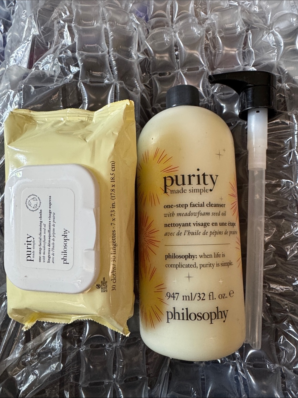 32 oz Philosophy Purity Made Simple  and Cleansing Cloths, unused